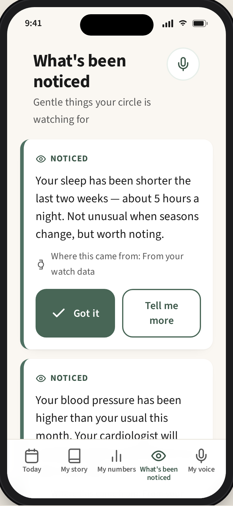 What's been noticed screen showing softened-framing notices with source attribution.